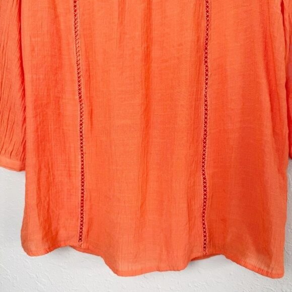 Figueroa & Flowers orange peasant lace yoke scoop neck 3/4 sleeve blouse top S - Picture 4 of 11